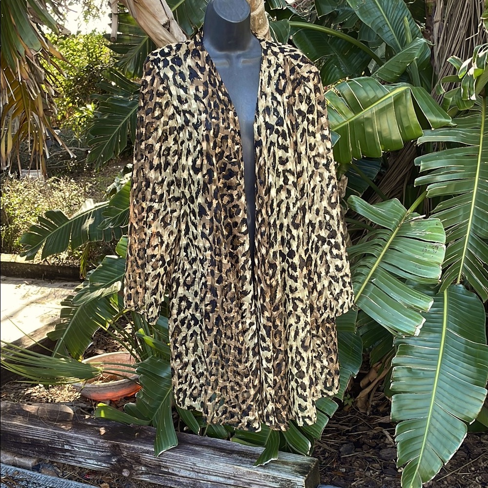 Onyx night sheer leopard Print Open Front Cardigan